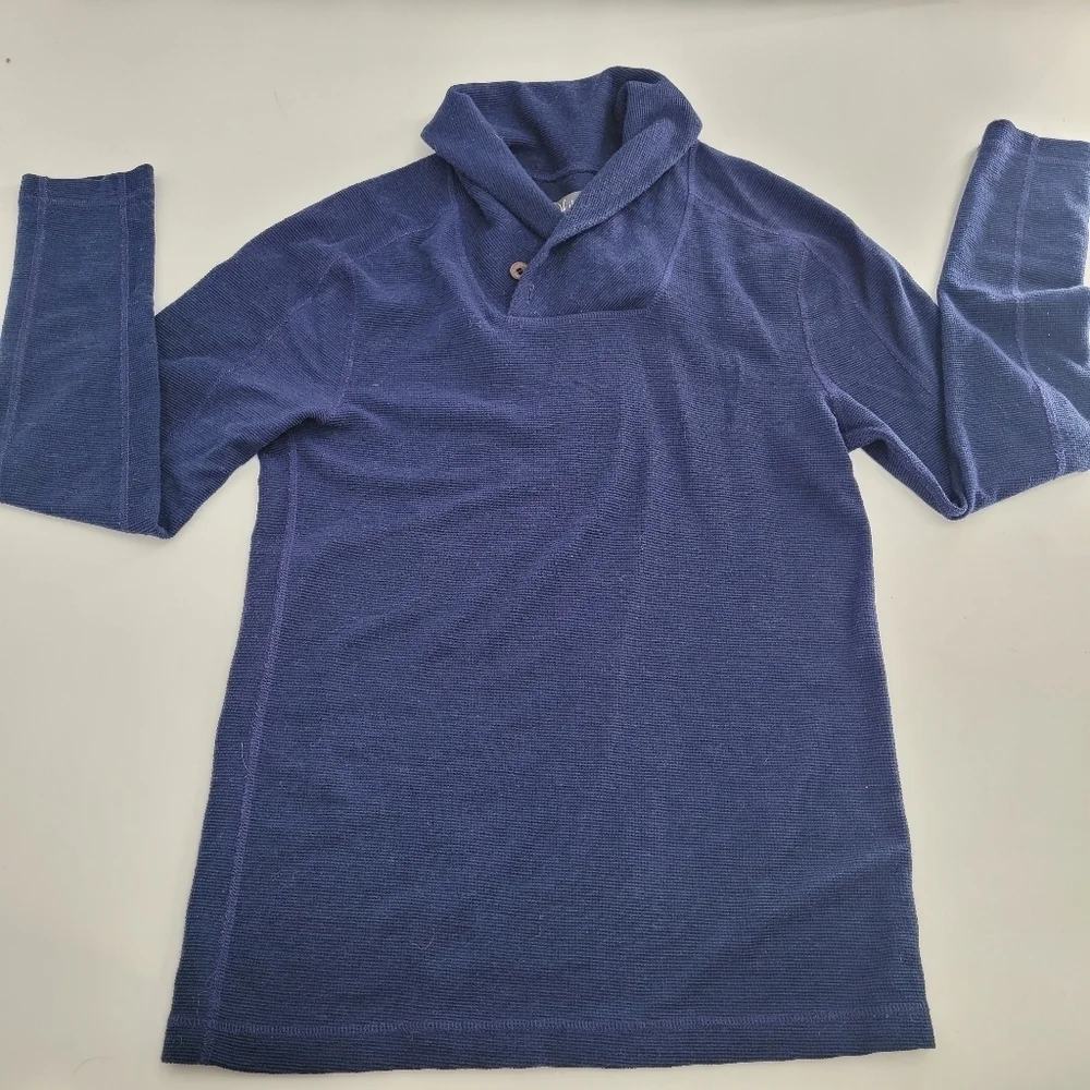 Ibex wool blend blue long sleeve sweater calor with buttons size small